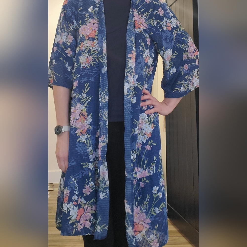 Floral Blue Kimono Cardigan-Maurices